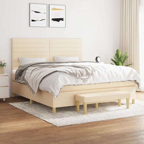 Boxspringbett mit Matratze Creme 180x200 cm Stoff (1/5)
