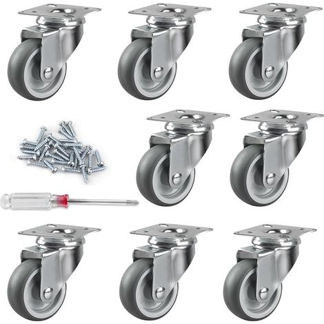 LALAGO 8 pièces roulettes pivotantes, 50 mm roulettes de meubles roues de meubles avec plaque pivotante，360° roulette charge lourde, petites pour meubles à palettes casiers, tournevis et vis gratuits (1/5)