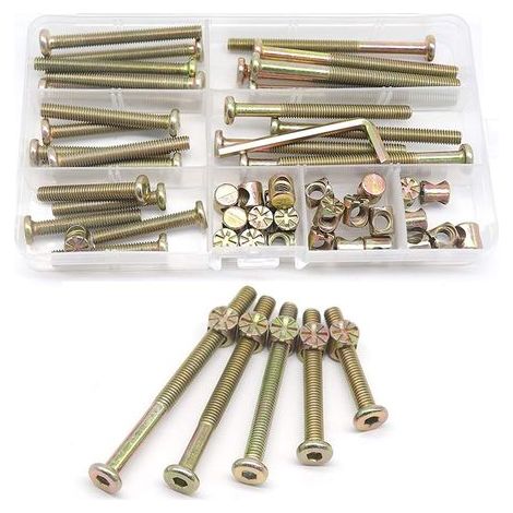 Kit de vis et écrous pour cadre de lit, pièces de berceau, jeu de 25 vis pour lit superposé M6-1x40mm/ 50mm/ 60mm/ 70mm/ 80mm / 80mm/Kit de meubles (1/5)