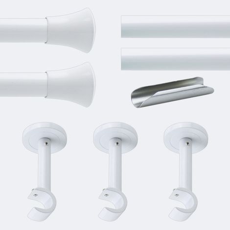 Kit de tringle à rideaux Blanc 300cm Diam.20mm Embout Pommeau - Fixation Mur - Boulet (1/3)