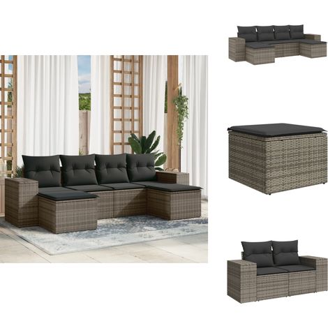 Salon de jardin 6 pcs avec coussins gris résine tressée - Salon De Jardin - Ensemble Salon Extérieur - Meuble De Jardin - Mobilier De Jardin - Set De Salon De Jardin (1/5)