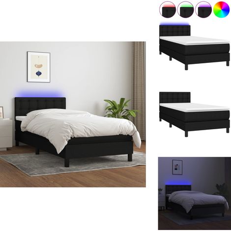 The Living Store Sommier à lattes de lit avec matelas et LED Noir 90x200cm Tissu - Sommier tapissier (1/5)