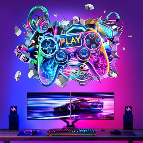 Stickers Muraux Gamer 3D Autocollant Mural Jeux Vidéo Gaming (1/5)
