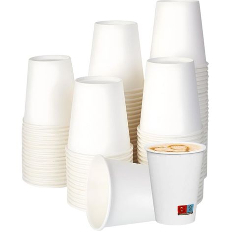 Bicchieri in Carta Bianchi Monouso  Resistenti, termici per Cappuccino, tisane, Tè, cocktail bevande asporto  Ecologici, Compostabili, riciclabili per Bar,Eventi,Uffici,Catering (190ml) (100 pezzi)