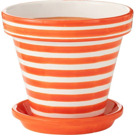 Cache pot rayé orange en poterie peinte main - orange et blanc (1/3)