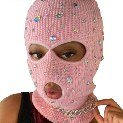 Strassbesetzte Sturmhaube mit Gesichtsschutz, Mütze und Halswärmer, geeignet für Outdoor-Aktivitäten wie Halloween und Cosplay. Neu für S03