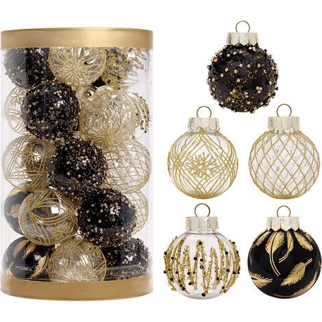 Set mit 25 robusten Weihnachtskugeln aus Kunststoff, für drinnen und draußen, rot, 6 cm, schwarz (1/5)