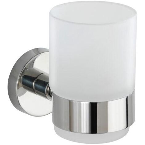 WENKO Porte brosse à dent mural, gobelet salle de bain mural, Uno Bosio Shine, verre - fixation en acier inox, 7x9,5x10,5 cm, brillant (1/5)