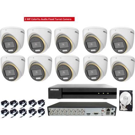 Kit Videosorveglianza Hikvision DVR con 10 Telecamere 2MP ColorVu Audio e HDD 1TB