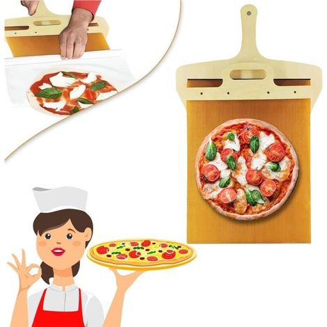Pelle à pizza coulissante, pelle à pizza, transfert de pelle à pizza, snacks à pizza, pelle à pizza avec poignées amovibles, spatule à pizza pour fours à barbecue intérieurs et extérieurs (1/4)