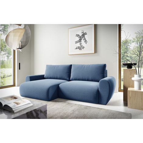 Ecksofa Schlafsofa GALAN Stoff Poso Blau Ottomane Links