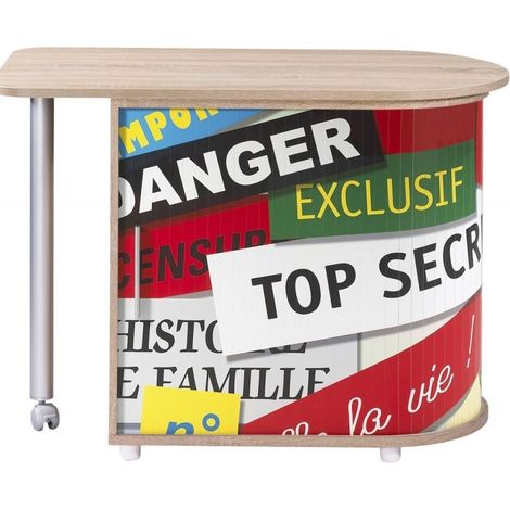 Bureau avec plateau pivotant et rangement bois clair imprimé top secret Kool 105cm (1/4)