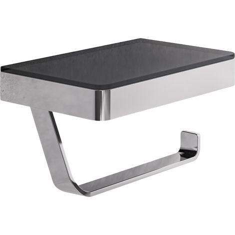 Toilettenpapierhalter Bernstein G501 Edelstahl mit Ablage aus Glas Farbe: Chrom / Schwarz (1/5)
