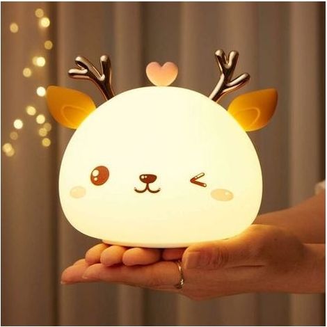 Veilleuse bébé, veilleuse LED rechargeable pour enfants, lampe de chevet, veilleuse pour adultes (filles et garçons), 7 couleurs, en silicone portable, lampe cerf multicolore avec commande tactile (1/5)