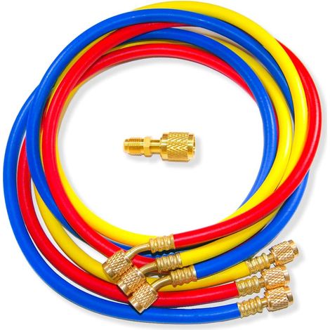 Lot 3 Durites Recharge Gaz Réfrigérant AC + Adaptateur. Compatible avec les systèmes Universal Car ou Split Air Conditioning. Longueur 150cm, 60 pouces (1/5)