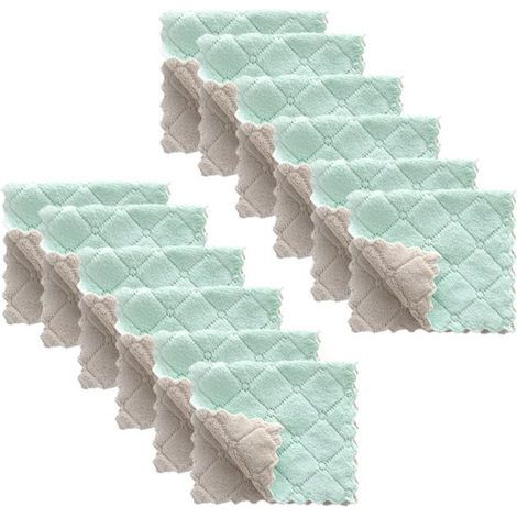 Torchons de cuisine - Lot de 12 - Lavettes - Super absorbantes - Séchage rapide - Déperlantes - Polaire corail - Réutilisables - Lavables (1/5)