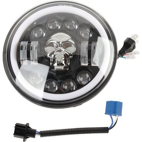 7-Zoll-LED-Angel-Eyes-Scheinwerfer für Motorräder, Totenkopf-Design, weißes Licht, wasserdicht, universell und verstellbar (1/3)