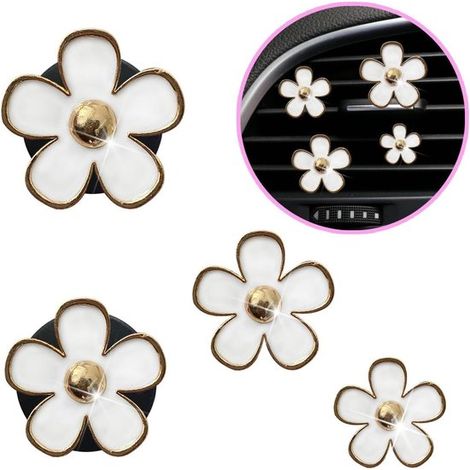 Lot de 4 clips désodorisants rechargeables pour grille d'aération de voiture, parfum floral, blanc, accessoires pour voiture (1/5)