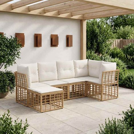 vidaXL  Outdoor Sofa Set  Natural Poly Rattan