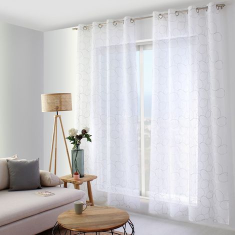 Rideau Voilage Brodé "Galet" 140x240cm Gris & Blanc (1/3)