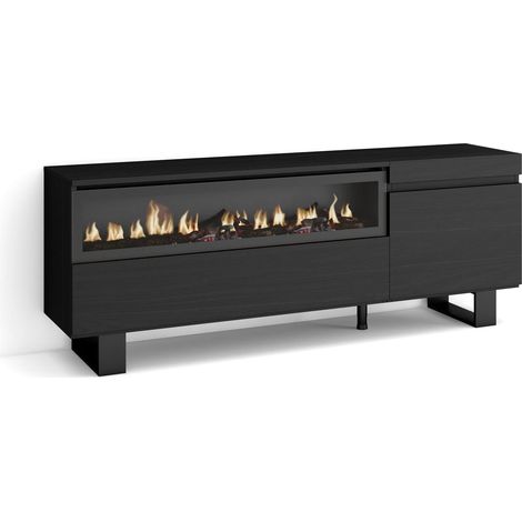 Skraut Home Mobile TV Soggiorno Ampio spazio a disposizione 150x57x35cm Per TV fino a 65" Camino elettrico Design industriale Stile moderno Nero (1/5)