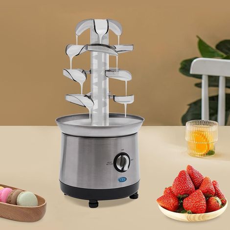 Fontaine à Chocolat à 4 étages,Fontaine à chocolat Fontaine à Chocolat électrique,Cascade à Chocolat,Fondue à Chocolat 150-190W Argent pour tremper divers Fruits Pâtisseries Bonbons (1/5)