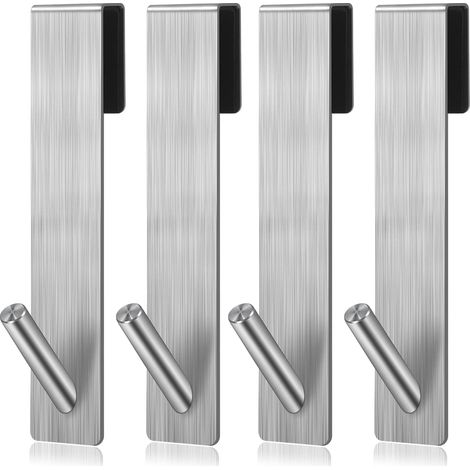 Lot de 4 crochets de porte en acier inoxydable crochets de douche sans perçage porte-serviettes porte manteau crochet salle de bain (argent) (1/5)