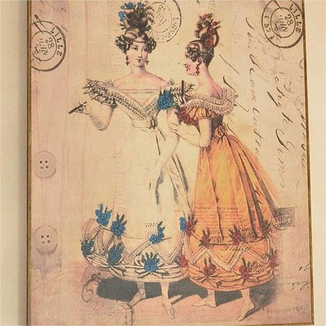Tableau provençal ancien représentant une dame à la plume à Paris (1/5)