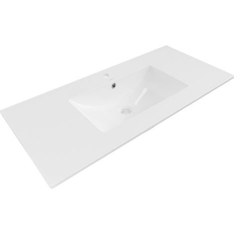 Mexen – Vasque à encastrer 100 x 46 cm en céramique blanche – Orifice de trop-plein et robinet – Lavabo design moderne – 25011000 (1/5)