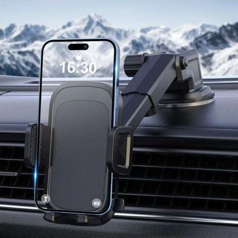 Support téléphone voiture avec rotation 360° – Bras télescopique ajustable 3,1 à 5 pouces – Compatible smartphones 4-7 pouces – Ventouse silicone (1/5)