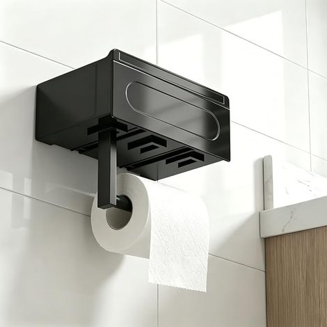 Porte-papier toilette sans trous de perçage avec boîte à lingettes humides et tiroir (1/5)
