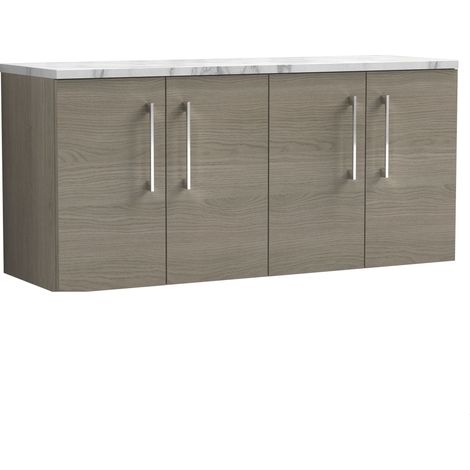 Balterley Bramshall 1200mm Wall Hung 4 Door Vanity Unit with Laminate Worktop for Spacious Natural-Wood Bathroom Storage Solace Oak