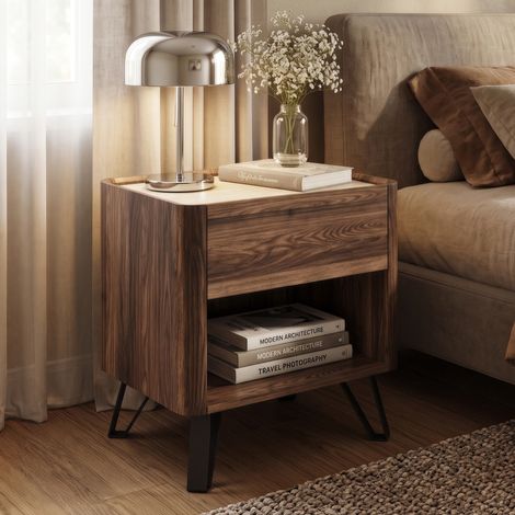 Nachttisch Trorlon 55x50x40 cm Walnussoptik/Travertin [en.casa] (1/5)
