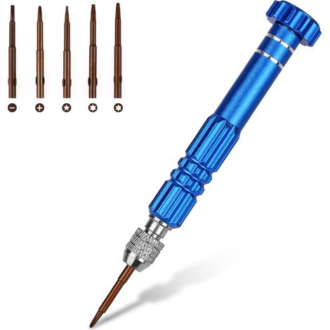 Mini tournevis 5 en 1 - Tournevis de précision - 5 en 1 - Tournevis fin multifonction - Pour électronique, téléphone, ordinateur portable, ordinateur, montre, lunettes, bijoux - Bleu (1/5)