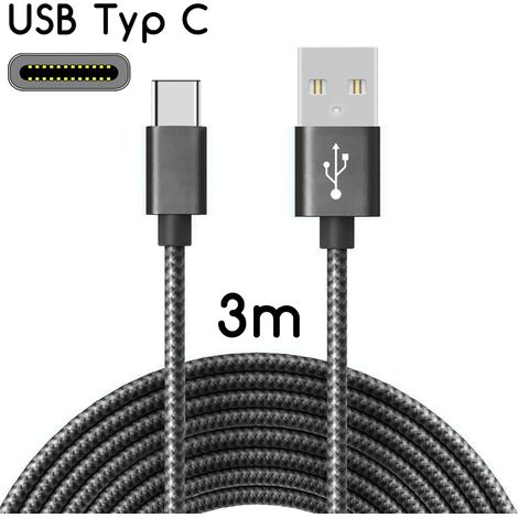Câble USB-C vers USB 2.0 Câble de charge en nylon avec connecteur USB Type-C / 3 m Noir - RAPANDA (1/4)