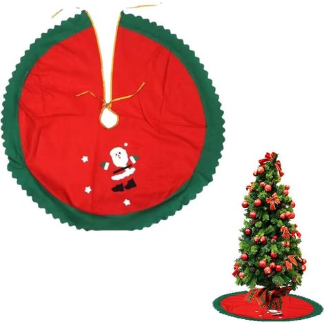 Jupe sapin Noël 90 cm rouge, tapis rond couvre-arbre pour décoration fête maison (1/4)