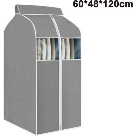 Housse de rangement pour vêtements suspendus – Tissu non tissé étanche – Fenêtre PVC transparente – 60x48x100cm – Sac stéréoscopique gris (1/5)