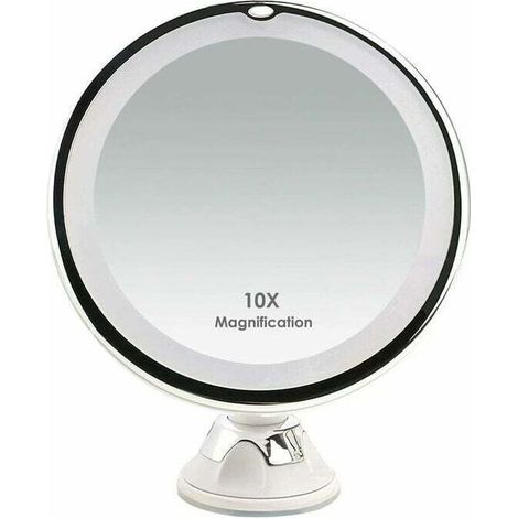 10x Miroir grossissant Miroir de maquillage éclairé par LED de voyage avec ventouse Miroir grossissant mural Miroir sur pied rotatif à 360 ° Idéal pour le rasage et le maquillage (1/4)