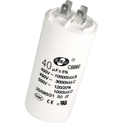 Capacitor 40uf 450V AC, Dual Plug, for Air Compressor, Water Pump (1/5)