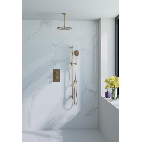FugaFlow Eccelente Acces Ensemble de douche de pluie encastré - thermostatique - bras de plafond - barre coulissante - douche de tête 25cm - douchette