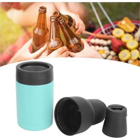 Aisladores vacíos de acero inoxidable de doble pared para botellas de cerveza, con base antideslizante y abridor de botellas, para latas de 300-400 ml, color verde. (1/5)