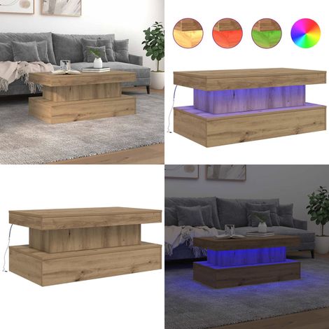 Couchtisch mit LED-Leuchten Artisan-Eiche 90x50x40 cm - LED-Leuchten - Couchtisch Artisan-Eiche