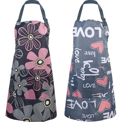 Lot de 2 Tabliers Femme avec Poches, Tabliers Fleuris Imperméables à Bandeau Réglable, Tabliers de Cuisine pour Cuisiner, Pâtisserie, Jardinage (Fleurs, Lettres), Multicolore (1/5)