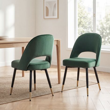 Wahson Lot de 2 chaises en velours vert – Chaises de salle à manger modernes – Pieds en métal – Confortables et faciles à nettoyer (1/5)