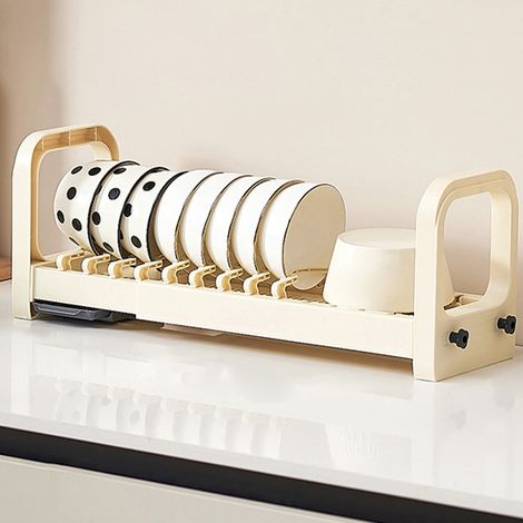 Égouttoir à vaisselle extensible en plastique, support et organisateur d'assiettes pour comptoir, placard ou tiroir de cuisine. (1/5)