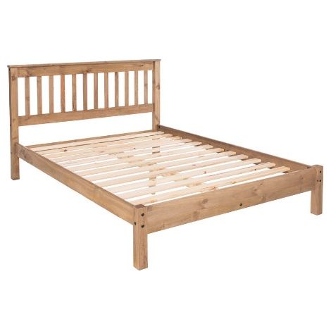 4'6" Slatted Lowend Bedstead - Pine - 147.6 x 201.5 x 100 cm - Antique Waxed Pine