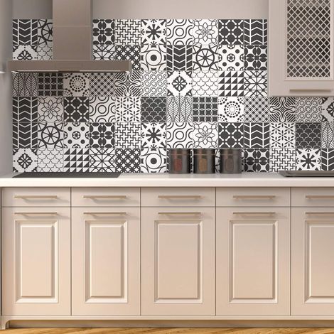 Stickers adhésifs carrelages Sticker Autocollant Carreaux de Ciment Carrelage Mural Salle de Bain et Cuisine 10x10cm 24 pièces (1/5)