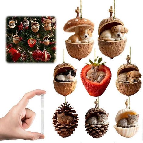 Forest Animal Acorn Acrylic Festival Tree Ornaments 2D Home Decor Gift Set