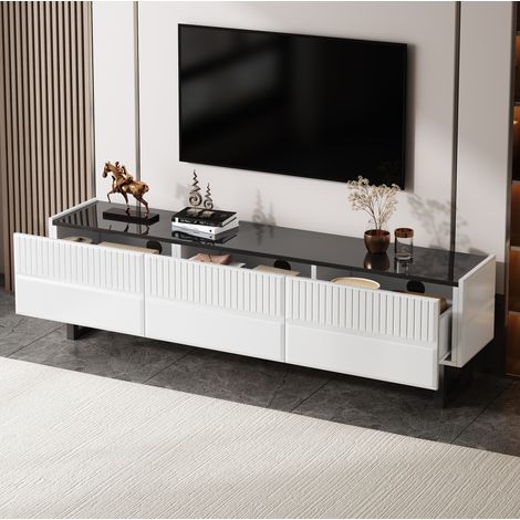 Mobile TV basso a 3 cassetti, 170 x 35 x 47 cm, nero e bianco HAVRYA (1/5)