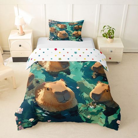 Parure de lit pour enfant 135 x 200 cm Motif animal 3D Motif rongeur drôle pour adolescents, filles, garçons, Galaxy Starry Moon Housse de couette pour les amateurs de Décoration de la maison (1/5)